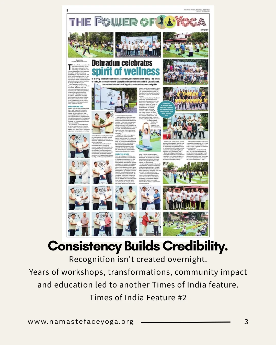 The Times of India feature: The Power of Yoga — Dehradun celebrates spirit of wellness